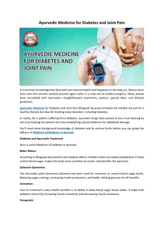 Ayurvedic Medicine for Diabetes and Joint Pain