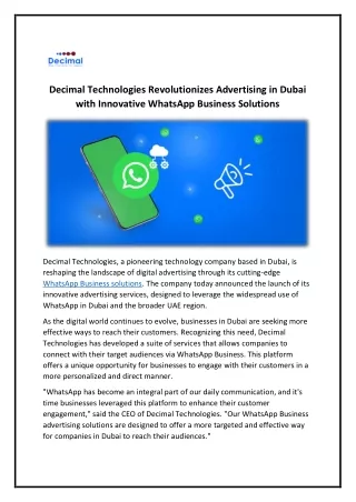 Advertising on Whatsapp Business Dubai - Decimal Technology