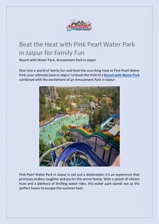 Beat the Heat with Pink Pearl Water Park in Jaipur for Family Fun