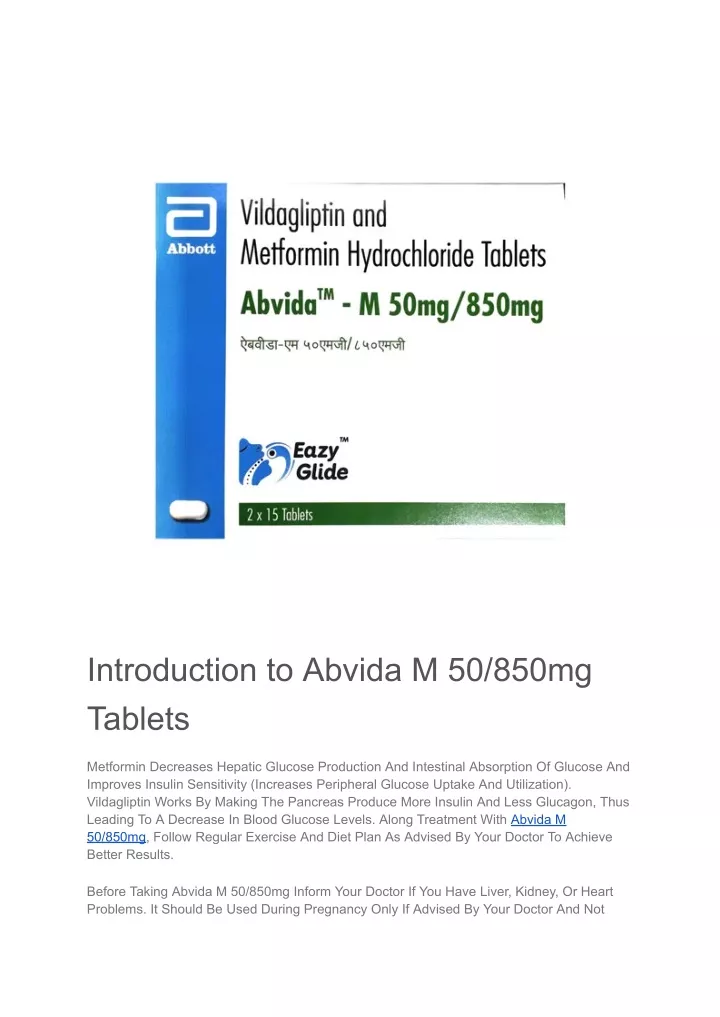 introduction to abvida m 50 850mg tablets