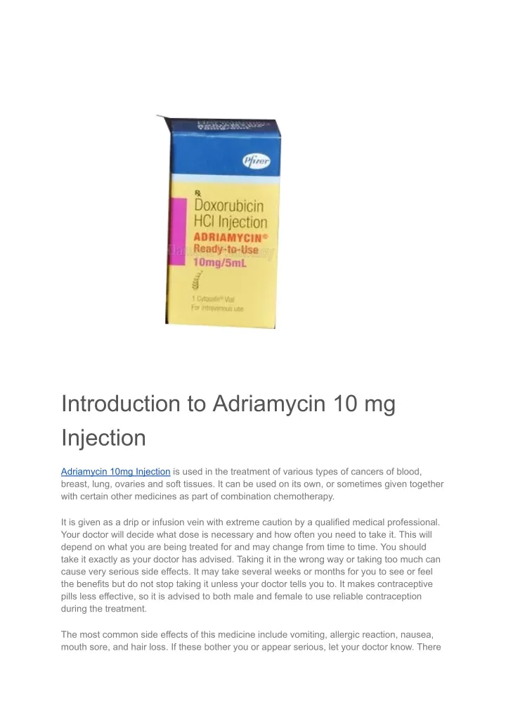 introduction to adriamycin 10 mg injection