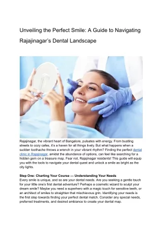 Unveiling the Perfect Smile_ A Guide to Navigating Rajajinagar’s Dental Landscape