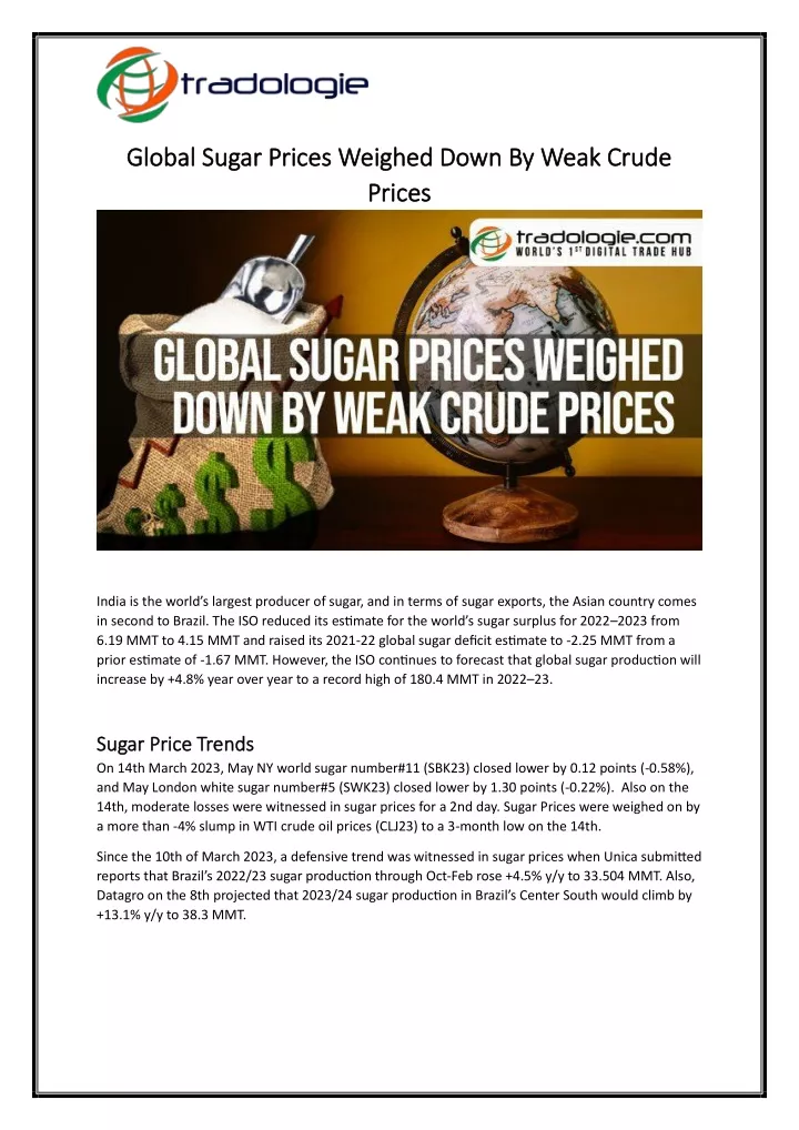 global sugar prices weighed down by weak crude