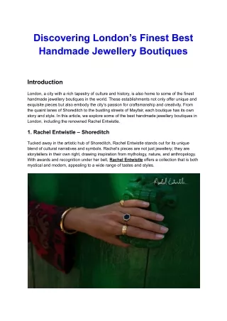 Exploring London's Top Handmade Jewellery Boutiques: A Treasure Hunt for Unique