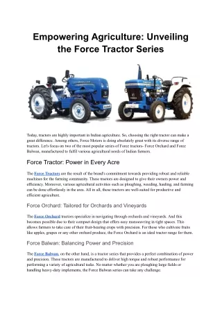 Empowering Agriculture_ Unveiling the Force Tractor Series