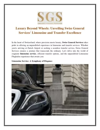 Unveiling Swiss General Services Limousine and Transfer Excellence