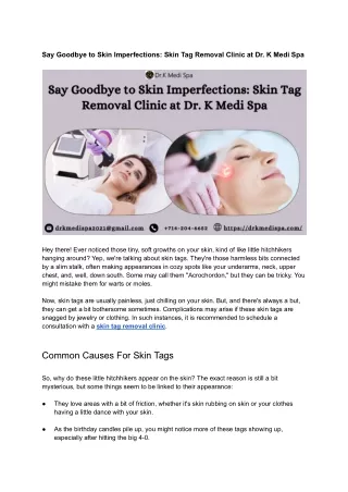 Flawless Radiance Awaits: Dr. K Medi Spa's Exclusive Skin Tag Removal Clinic