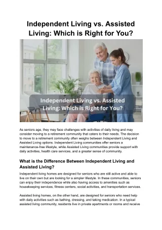 Independent Living vs. Assisted Living Which is Right for You