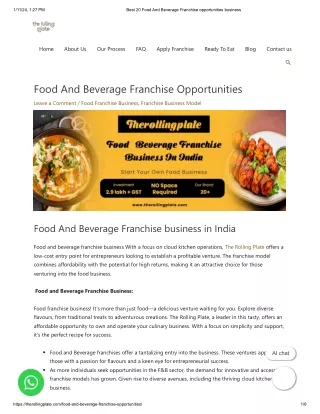 Food And Beverage Franchise opportunities business