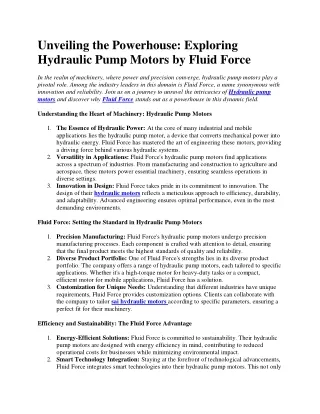 Hydraulic pump motor - Fluid Force