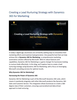 Creating a Lead Nurturing Strategy with Dynamics 365 for Marketing