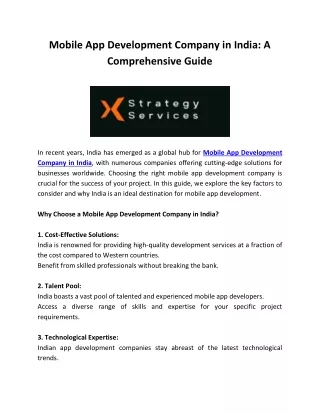 Mobile App Development Company in India: A Comprehensive Guide