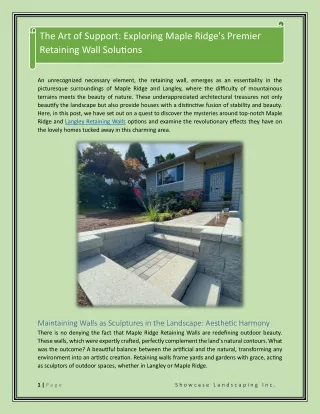 The Art of Support Exploring Maple Ridge's Premier Retaining Wall Solutions 