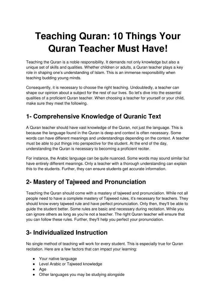 teaching quran 10 things your quran teacher must