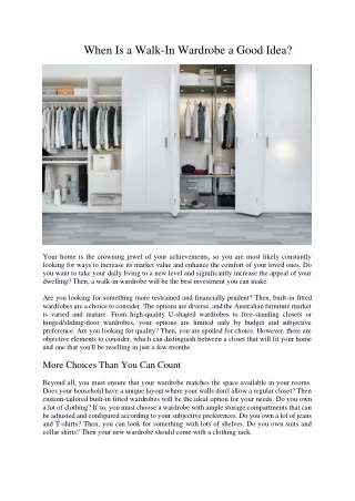 when is a walk in wardrobe a good idea