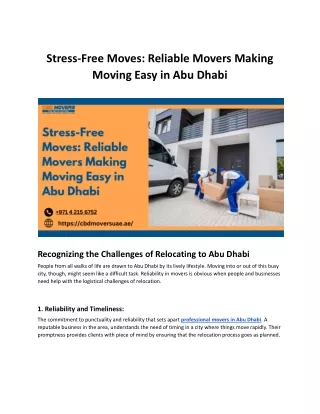 Stress-Free Moves: Reliable Movers Making Moving Easy in Abu Dhabi