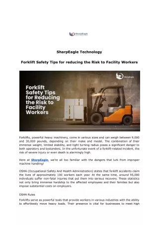 Forklift Safety Tips for reducing the Risk to Facility Workers
