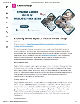 Exploring Various Styles Of Modular Kitchen Design