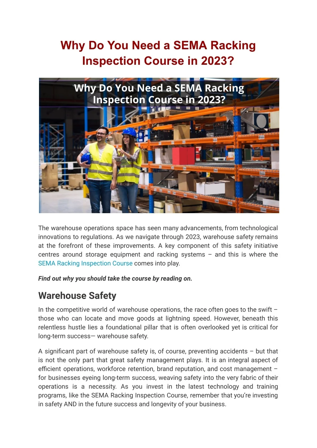 PPT - Why Do You Need a SEMA Racking Inspection Course in 2023 ...