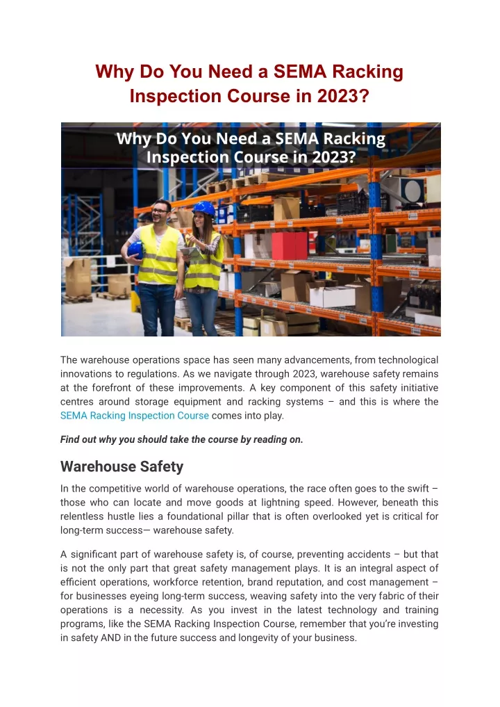 why do you need a sema racking inspection course