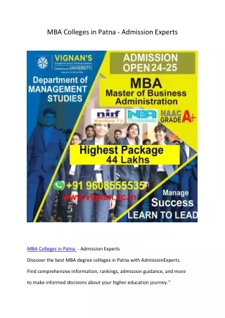 MBA Colleges in Patna  - Admission Experts