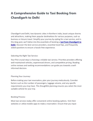 A Comprehensive Guide to Taxi Booking from Chandigarh to Delhi