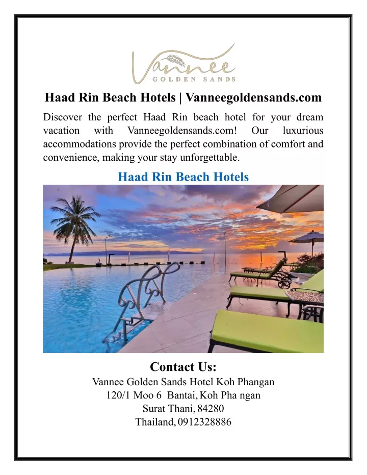 haad rin beach hotels vanneegoldensands com