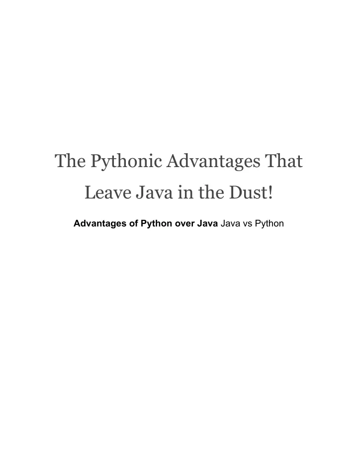 the pythonic advantages that