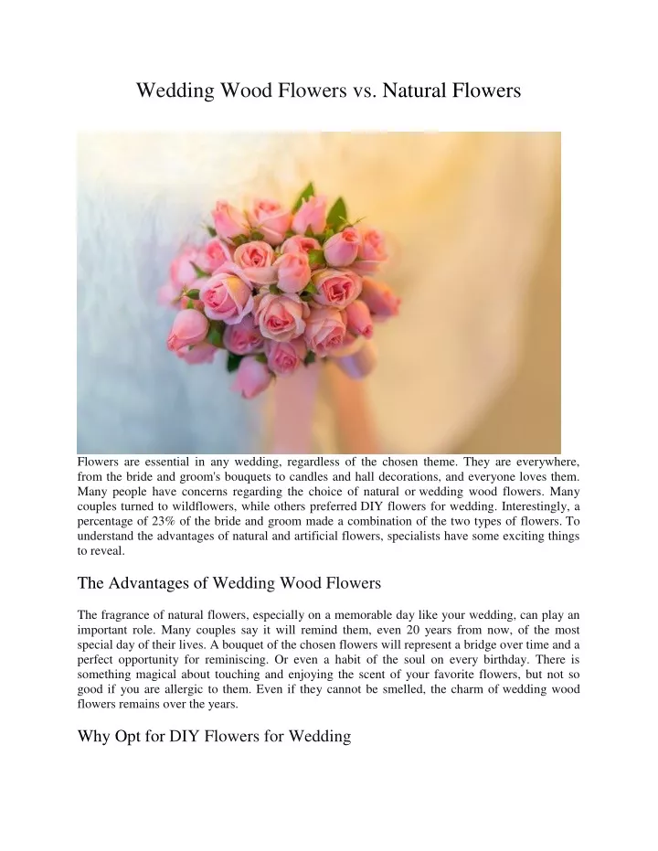 wedding wood flowers vs natural flowers