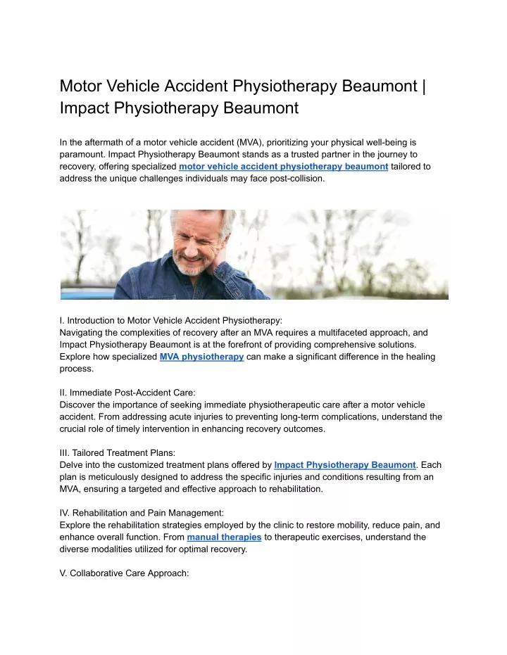 motor vehicle accident physiotherapy beaumont