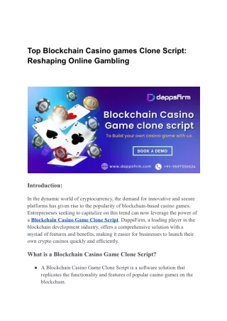 Top Blockchain Casino games Clone Software: Reshaping Online Gambling