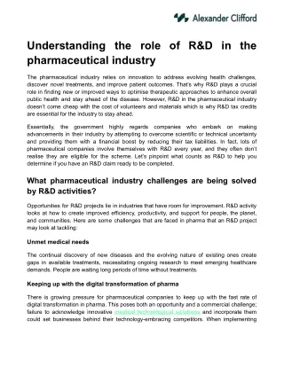 Understanding the role of R&D in the pharmaceutical industry