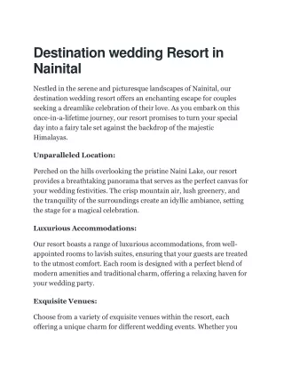 Destination wedding Resort in Nainital