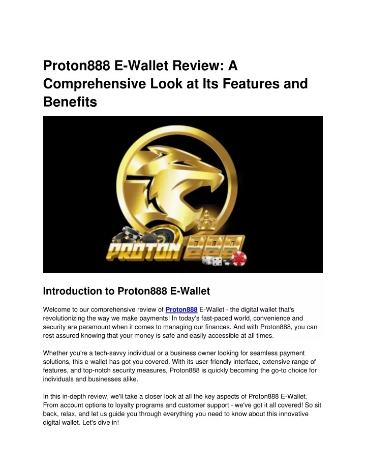 proton888 e wallet review a comprehensive look