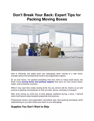 Don't Break Your Back Expert Tips for Packing Moving Boxes