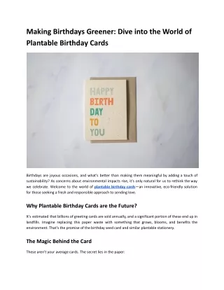 A Deep Dive into the Eco-Friendly Realm of Plantable Birthday Cards