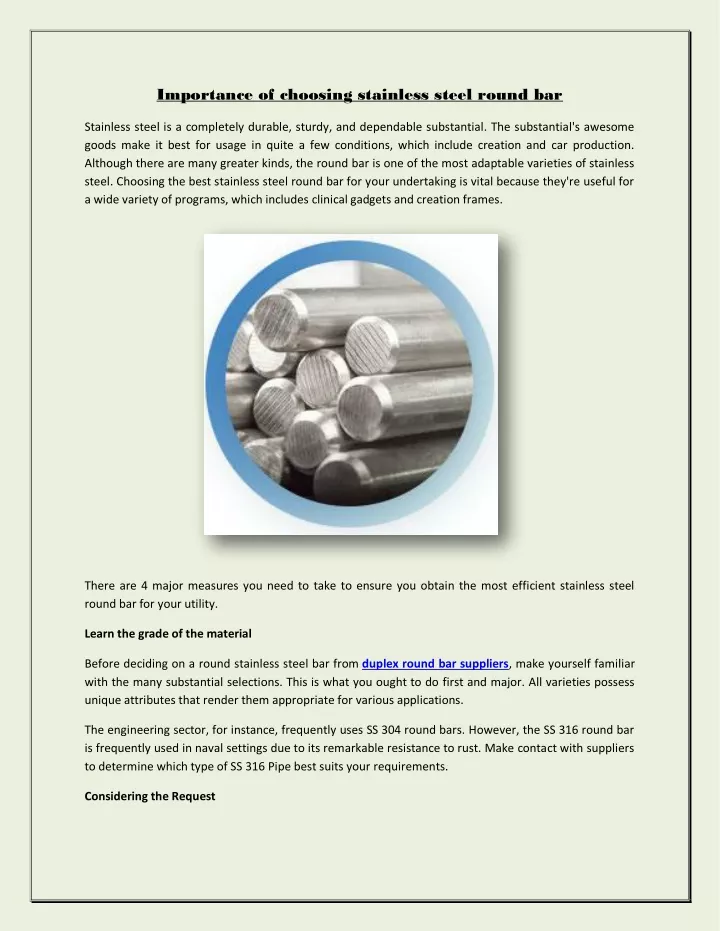 importance of choosing stainless steel round bar