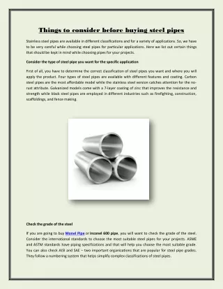 Things to consider before buying steel pipes