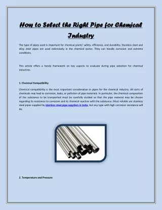 How to Select the Right Pipe for Chemical Industry