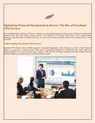 Optimizing Financial Management in Denver The Rise of Fractional   CFO Services