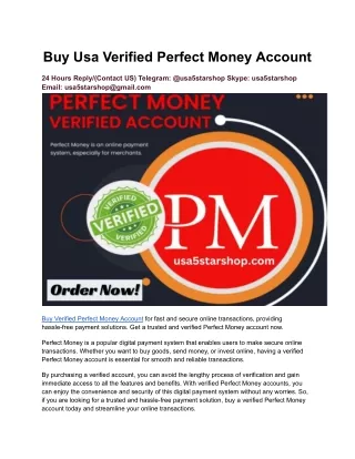 Buy Usa Verified Perfect Money Account