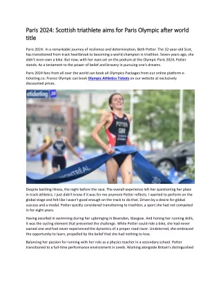 Paris 2024 Scottish triathlete aims for Paris Olympic after world title