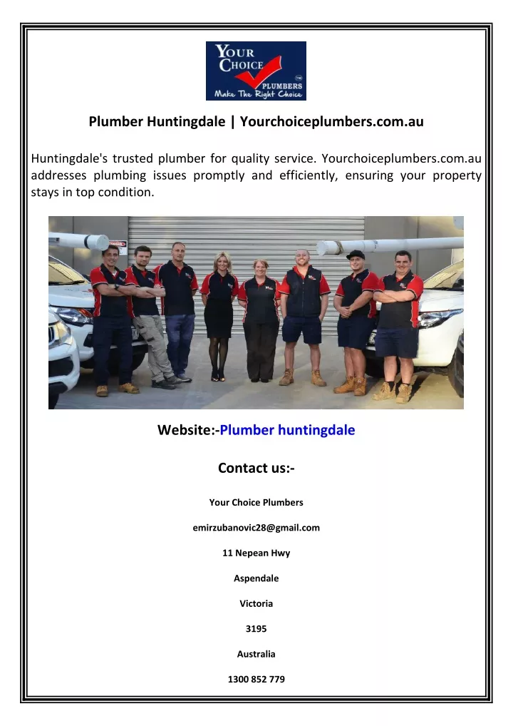 plumber huntingdale yourchoiceplumbers com au