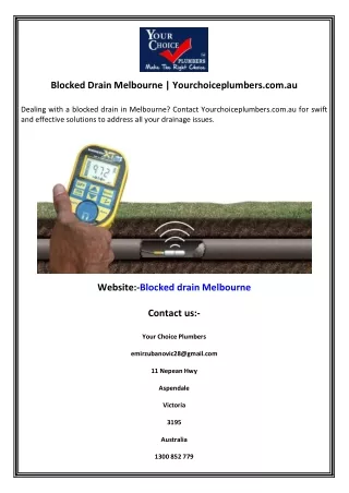 Blocked Drain Melbourne  Yourchoiceplumbers.com.au