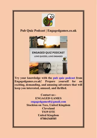 Pub Quiz Podcast  Engagedgames.co.uk