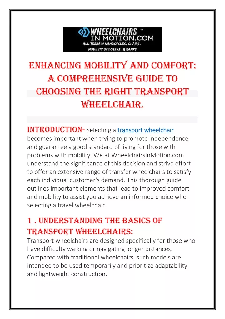 enhancing mobility and comfort a comprehensive
