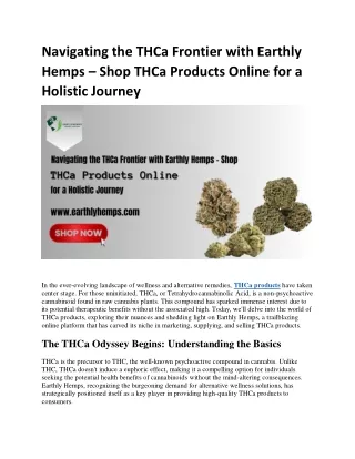 navigating the thca frontier with earthly hemps