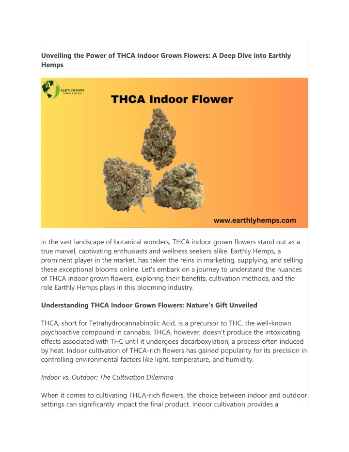 unveiling the power of thca indoor grown flowers