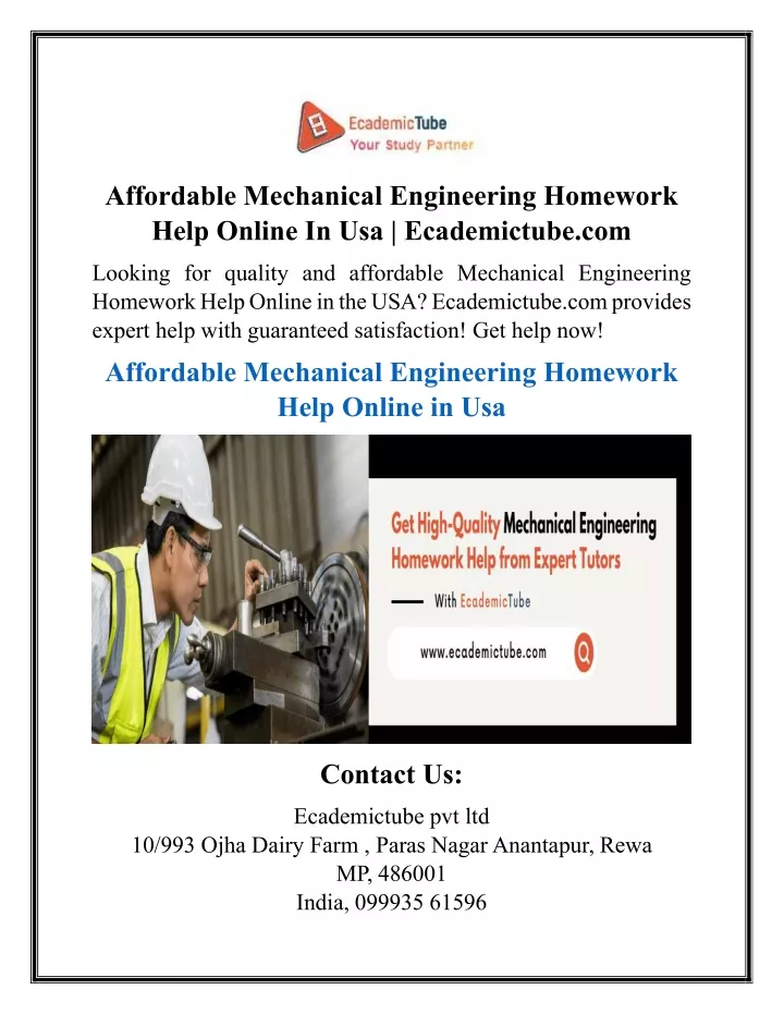 affordable mechanical engineering homework help