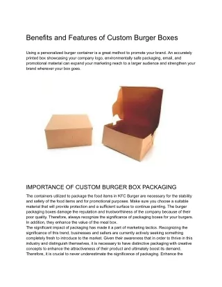Benefits and Features of Custom Burger Boxes